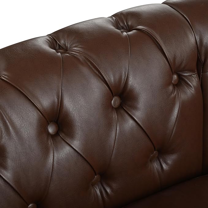 KEIKI 99 L-Shaped Luxury PU Leather Chesterfield Sectional Sofa with Rolled Arms and Nailhead Mid-Century Style Oversized 5-Seater Button Tufted Couch Easy Assembly for Living Room Dark Brown