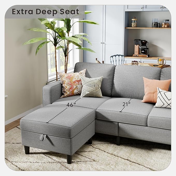 78 Sectional Sofa Couches for Living Room Convertible L Shaped Couch with Storage Ottoman Deep Seat Pet-Friendly Linen Fabric Sofa Set for Small Space Apartment Dorm