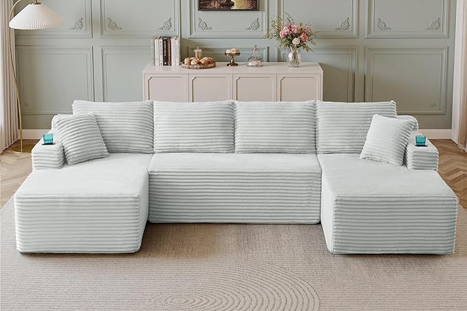 133 Sectional Couches for Living Room Cloud Couch Sofa with L-Shape Upholstered Boneless Couchs Modern Modular Sectional Couch with Chaise (Light Grey 133 W+U Facing Chaise)