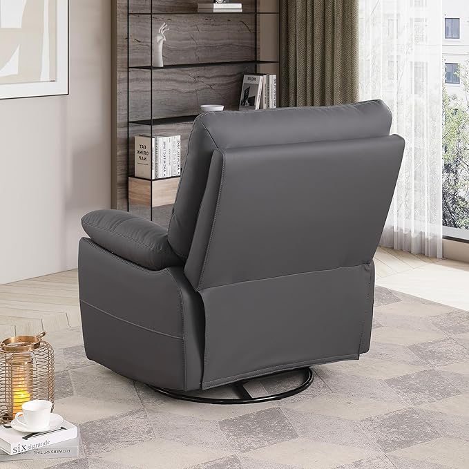 Manual Recliner Chair with Lever Handle 360° Swivel Elderly Rocker Recliner Chairs Single Seat upholstered Recliner Sofa Chair for Living Room Apartment (Dark Grey)