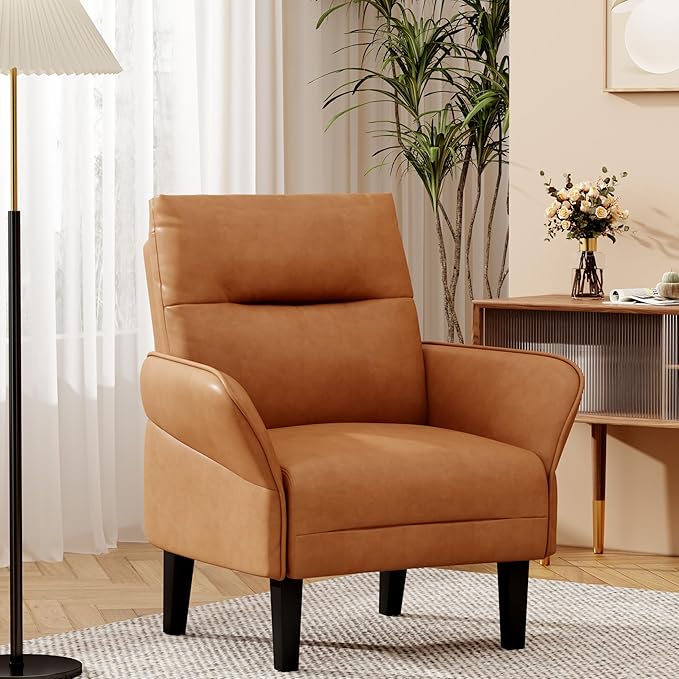 HAOBO Home Modern Accent Chair Upholstered Faux Leather Armchair Living Room Chairs Lounge Side Chairs Office Chair Brown Set of 2