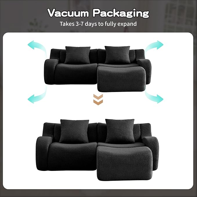 Modular Sectional Sofa for Living Room 82.7 L-Shaped Loveseat Cloud Couch with Movable Ottoman 2-Seat Teddy Fabric Boneless Sofa Curved ArmrestStreamlined Ergonomic Design