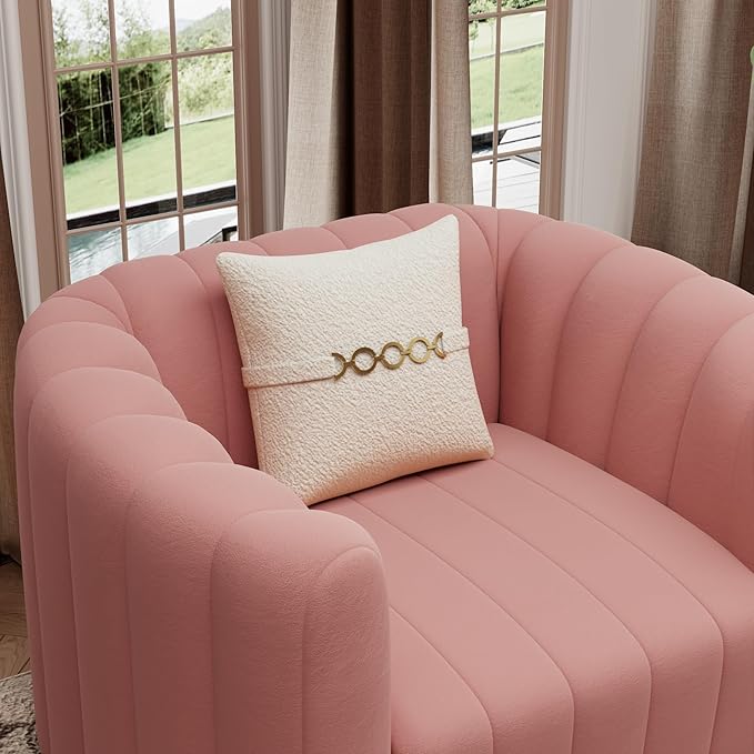42 Velvet Sofa Chair for Living Room Modern Single Sofa with Gold Metal Sphere Legs (Pink-1 Seater)