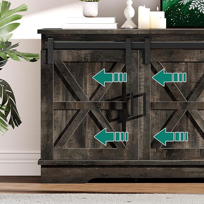 YITAHOME Farmhouse TV Stand for 65 Inch Television Stand Entertainment Center with Storage Cabinets and Sliding Barn Doors Rustic Media TV Console Table for Living Room Dark Rustic Oak