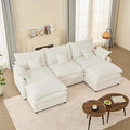 108 U Shaped Couch Modular Sectional Sofa 3-Seater Comfy Cloud Couch Set of Modular Pieces with Movable Ottoman Deep Seat Couches for Living Room Chenille Ivory