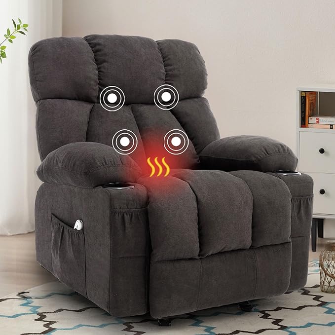Massage Rocker Recliner Chair with Heat and Vibration Ergonomic Rocking Lounge Chair for Living Room Comfy Overstuffed Recliner with 4 Side Pockets2 Cup Holders USB Charge PortBlack
