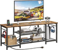 YGEOMER TV Stand for Up to 65 Inch TVs Entertainment Center with Power Outlet and Open Storage Shelves TV Media Console Table for Living Room and Bedroom Rustic Brown