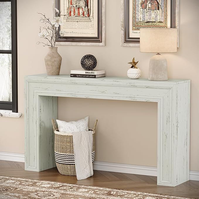Rresyet 55 Inch Long Console Table Sofa Table Behind Sofa Wooden Entryway Table Farmhouse Entryway Table for Entry Hallway Living Room (White)