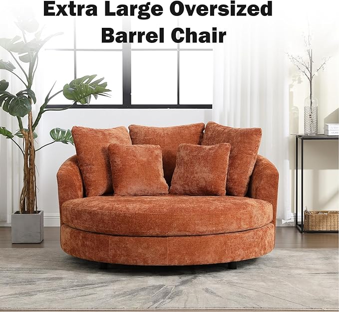 Chifee &amp Vingol 59.8 W Oversized Accent Barrel Chair Large Round Chair with WheelsBurnt Orange