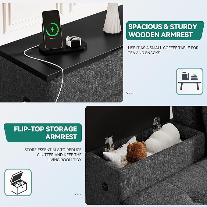 DWVO Queen Size Sofa Bed 5-in-1 Multi-functional Convertible Sleeper Sofa with 2 Storage Cabinet Nightstand &amp USB Ports 100 Sectional Sofa Couch with 2 Comfy Pillows for Living Room Apartment