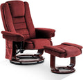 MCombo Swivel Recliner with Ottoman Chair TV Chair Sets with Vibration Massage for Small Space Living Room Bedroom 9096 9099 (Textile Burgundy)