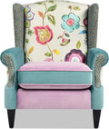 Jennifer Taylor Home Anya Eclectic Floral Patchwork Boho Chic Wingback Large Living Room Lounge Accent Arm Chair