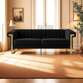 KEIKI 84 Velvet Sleek Channel-Tufted Sofa with Armrest and Back Cushions Minimalist Style Gold Accents 3-Seater Upholstery Couch with Solid Legs Easy Assembly for Living Room Apartment Black