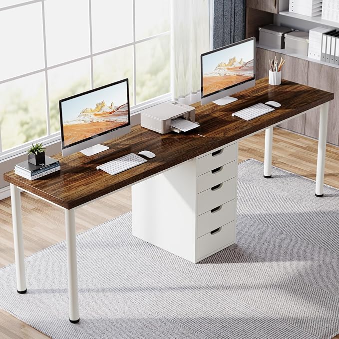 Tribesigns Two Person Computer Desk with 5 Drawers 78.7 Inches Extra Long Double Office Desk Modern Simple Double Computer Desk Study Writing Table Workstation for Home Office(Brown/White)