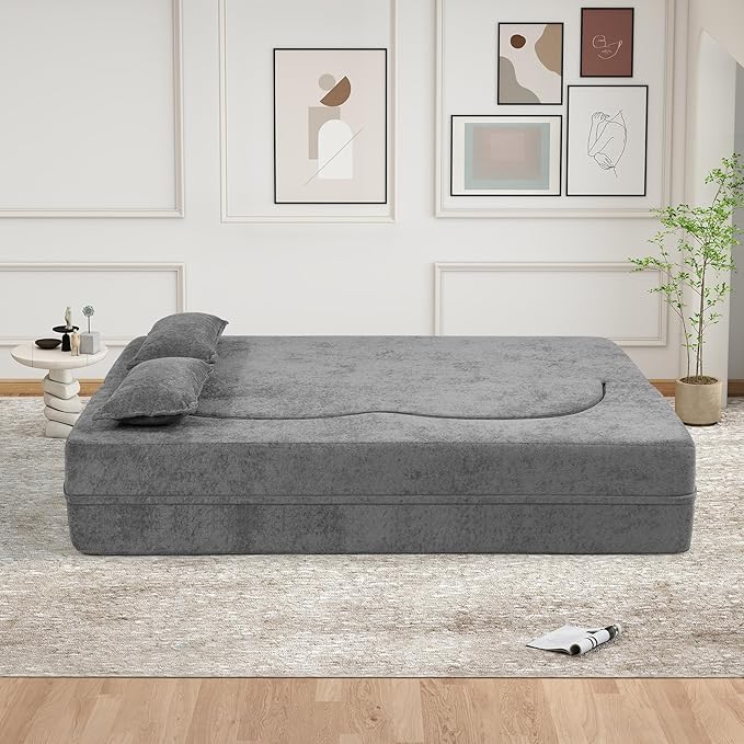 78 Convertible Sofa Bed with Pillows Queen Sleeper SofaFoam Folding Mattress Sleeper Modern Teddy Fabric Floor Cushion and Futon Chaise Lounge SofaFor ApartmentsGuest RoomsGuest UseCondoGary