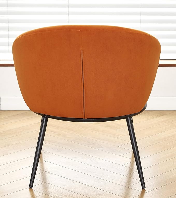 Modern Velvet Accent Chair with Channel Back Design Black Metal Legs and Soft Upholstery Comfortable Seating for Living Room Bedroom or Office Red Orange