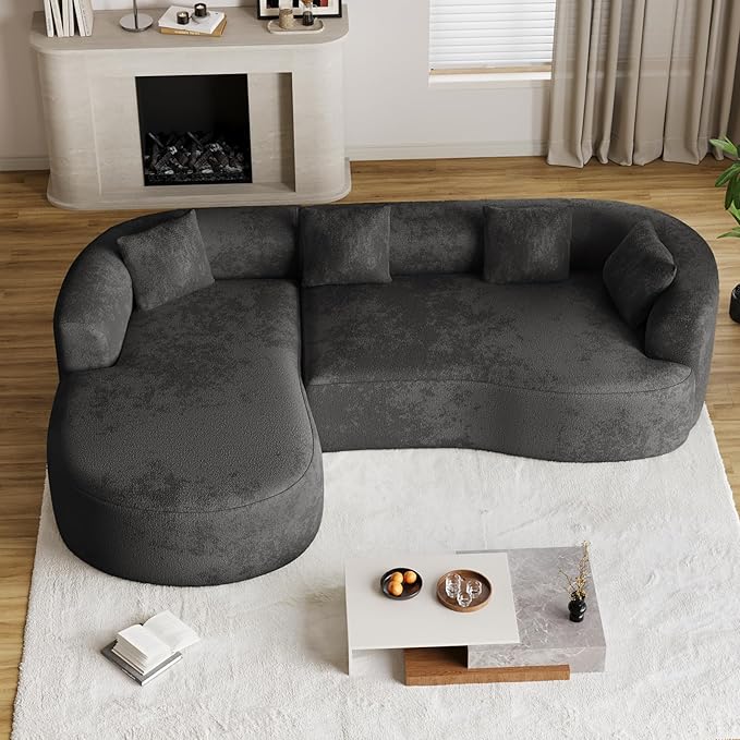 Oversized Sectional Sofa with Left Chaise for Living Room 111 Modern Curved L Shape Cloud Couch with Extra Deep Seat Modern Luxury Chenille 4 Seater No Assembly Required Black