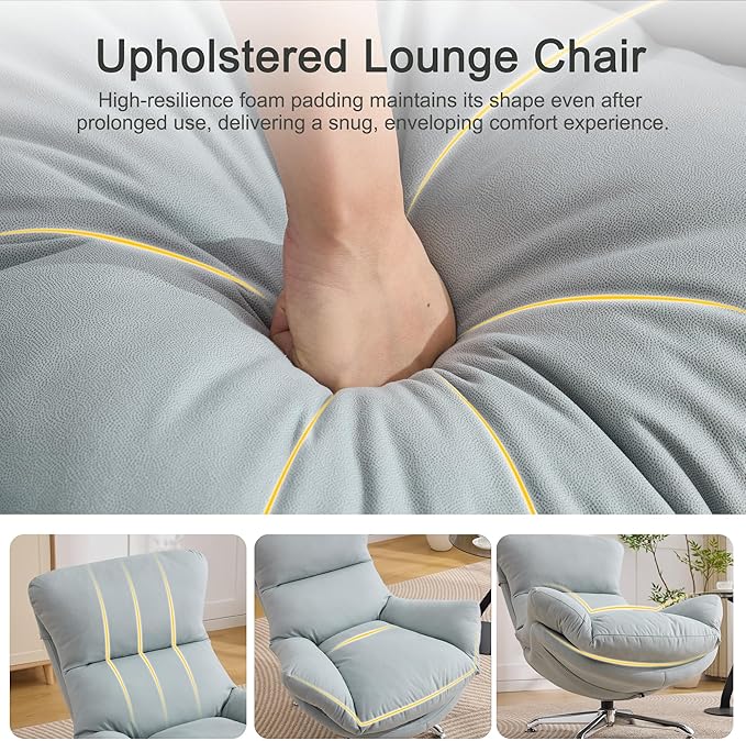 360° Swivel Oversized Accent Chairs Set of 2 Fabric Upholstered High Back &amp Thick Cushion Ergonomic Comfy Reading Lounge Sleeper Chair with Sturdy Metal Base for Living Room Bedroom Blue