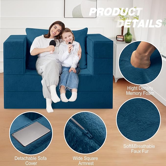 Futon Sofa Bed with Pillow 3-in-1 Sleeper Sofa Bed with Removable Cover Convertible Floor Sofa Bed No Assembly Boneless Couch for Living Room Bedroom