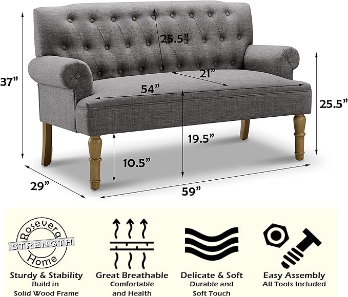 Rosevera Drennan Loveseat - Sofa for Living Room Linen Ash