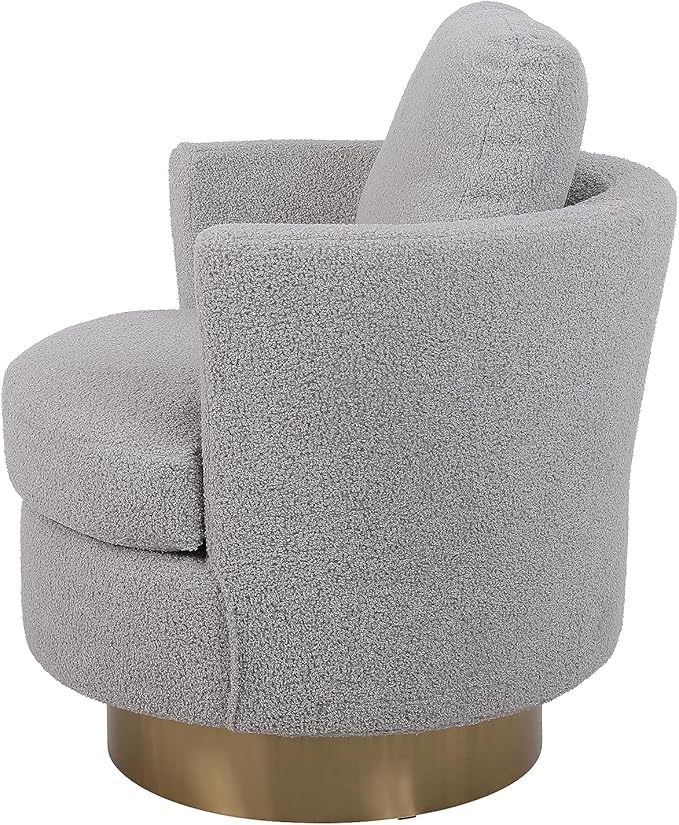 Teddy Swivel Barrel Chair Swivel Accent Chairs Armchair for Living Room Reading Chairs for Bedroom Comfy Round Barrel Chairs with Gold Stainless Steel Base (Grey)