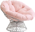 OSP Home Furnishings Wicker Papasan Chair with 360-Degree Swivel Cream Frame with Pink Cushion