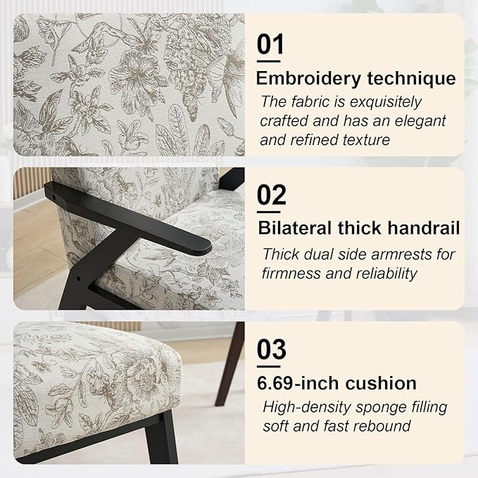 Mid Century Modern Accent Chair Living Room Chairs Comfy Arm Chair for Bedroom Small Cozy Upholstered Reading Chair Lounge Armchair with High Back for Balcony Home Office (Beige+Grey)