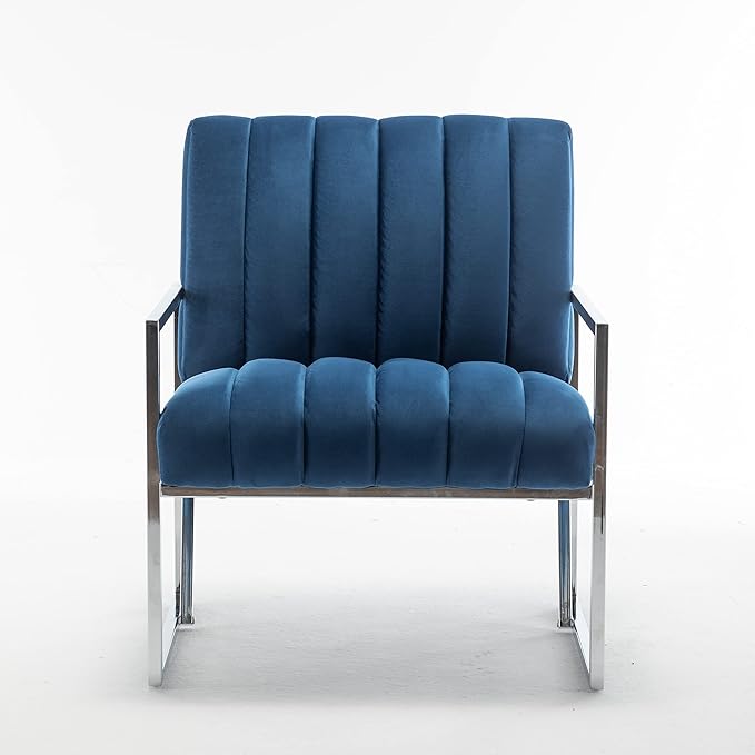 Generic Velvet Vertical Stripe Armchair Gold Metal Frame Accent Chair Suitable for Living Room BedroomBlue
