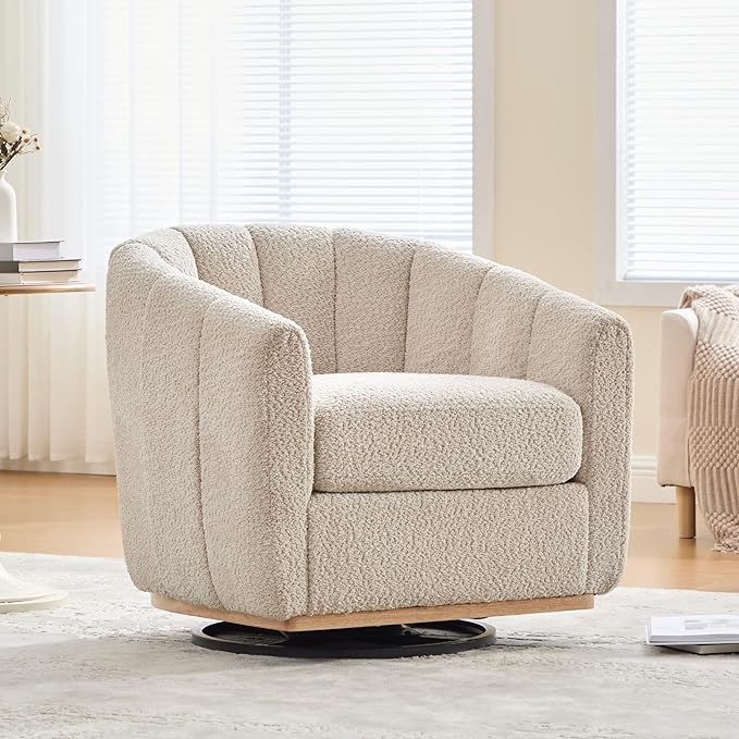Velvet Swivel Chair Accent Chair 31.9 W Modern Upholstered Pumpkin Barrel Chair Single Sofa Armchair for Living Room Bedroom Wheat.