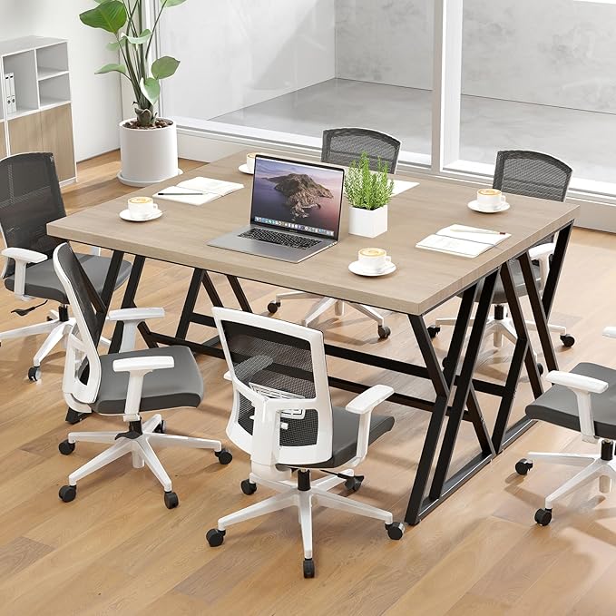 Giantex 5 FT Conference Table for 4-6 People Modern 48 D x 59 W Large Meeting Table with Z-Shaped Metal Leg Rectangle Conference Room Table for Office Boardroom Grey Oak