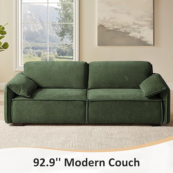 VANOMi 92.9 Sofa Couch for Living Room Modern Comfy 3-Seater Cloud Sofas Chenille Small Couches for Small Spaces Upholstered Deep Seat Couch for Bedroom Apartment (Green)