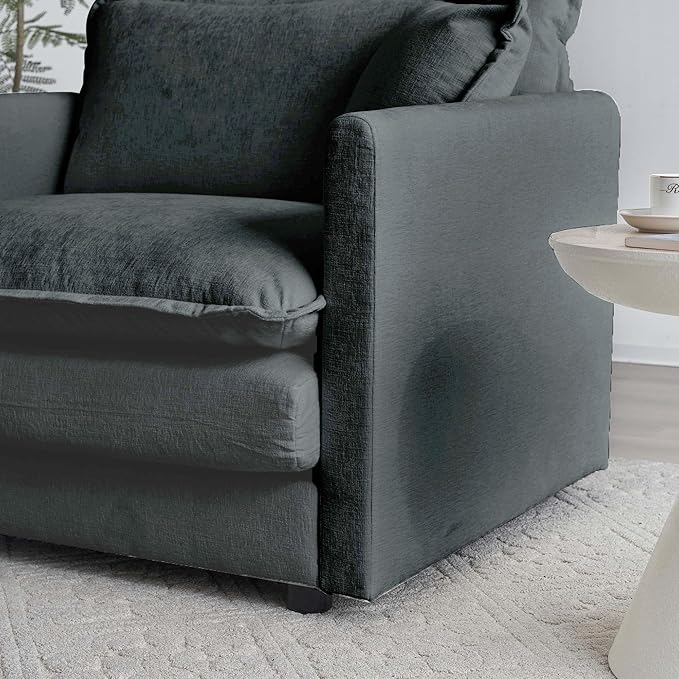 Deep Seat Cloud Loveseat Sofa Sectional Couch with Movable Ottoman 2 Seater Oversized L Shaped Corner Sofa Couches Comfy Chenille Love Seat for Living Room Bedroom Apartment Office