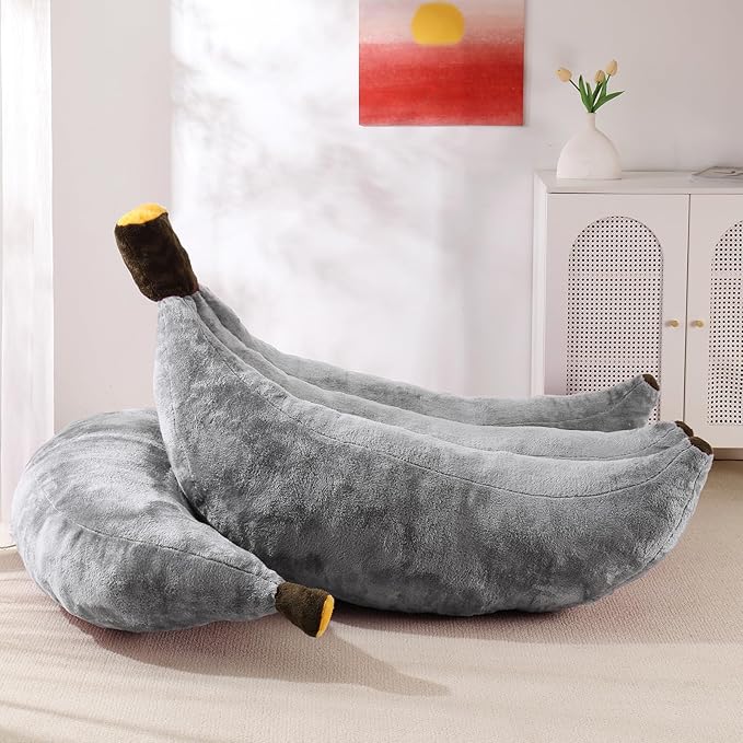 Banana Bean Bag Chair with Ottoman Floor Sofa Bed with Footrest Comfy Convertible Lounger for Adults Plush Couch for Bedroom Living Room or Dorm L-Grey