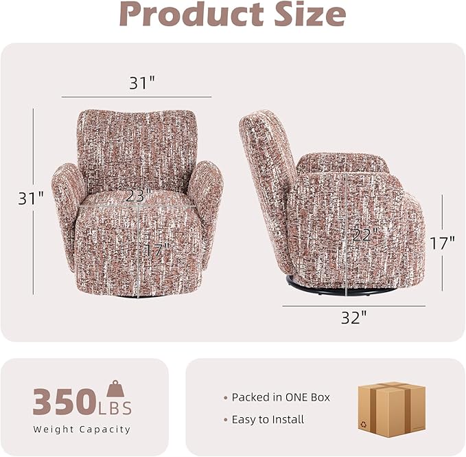 CANMOV 360° Swivel Accent Chair Modern Accent Armchair with Padded Armrest Nursery Chair for Living Room Bedroom Brown