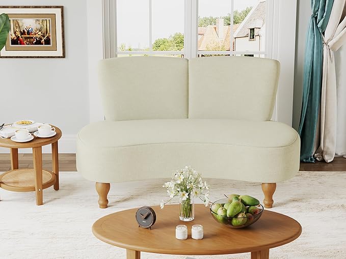 ALISH 49 Small Loveseat Sofa Settee Curved Sofa Couch with Backrest and Wooden Legs for Dining Room Living Room Bedroom Funiture Ivy