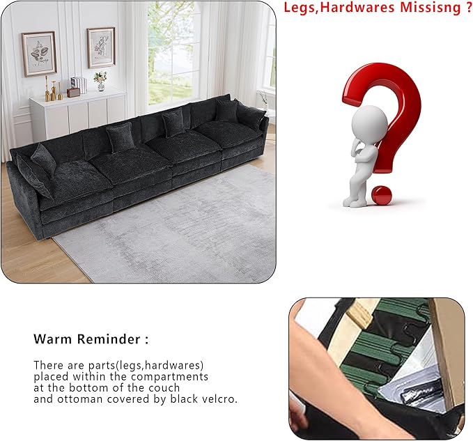 Setawix Chenille Cloud Couches for Living Room4 Seater Cloud Sofa Couch with Deep Seat147.22 Roomy Cloud SofasModular Sectional 4 Seat Sofa with Pillows for Bedroom (Black 4 Seater)