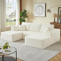 Kiztir 107 Boneless Couches for Living Room Corduroy Cloud Couch with Cup Holder and Pillows Convertible Deep Seat Sectional Sofa with Ottoman No Assembly Required (Beige) | Free Combination Wide