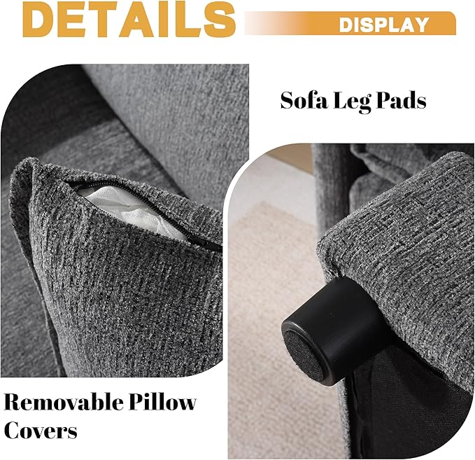 108 Cloud Sectional Couches for Living Room Convertible L Shaped Modular Sectional Sofa with Movable Ottoman 3-Seat Chenille Cloud Couch with Deep Seat for Bedroom Apartment Dark Gray