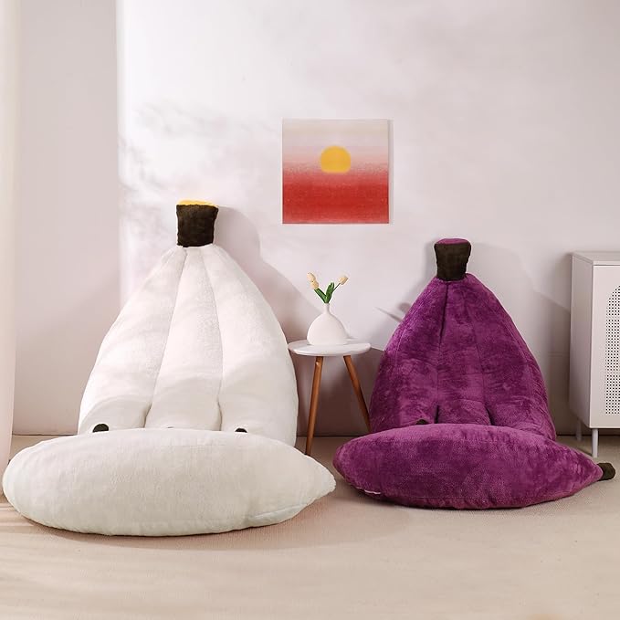 Banana Bean Bag Chair with Ottoman Floor Sofa Bed with Footrest Comfy Convertible Lounger for Adults Plush Couch for Bedroom Living Room or Dorm L-Cream