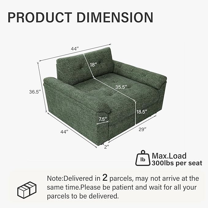 Oversized Modular Sectional Sofa with Adjustable Back Modern Comfy Sectional Couch with Storage Ottoman Deep Seat Chenille Cloud Couch for Living Room Only Chair Green