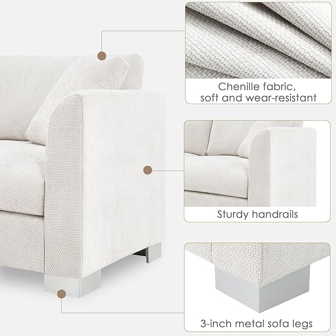 roomfitters 96 * 56 Modern Cloud Sectional Sofa L-Shaped Luxury Couch Set with 2 Pillows 4-Seat Indoor Furniture with Oversized Chaise for Living Room Minsk