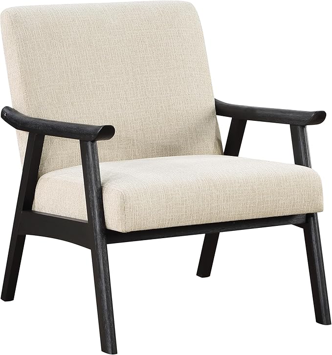 OSP Home Furnishings Weldon Mid-Century Modern Armchair Linen Fabric with Black Finished Frame