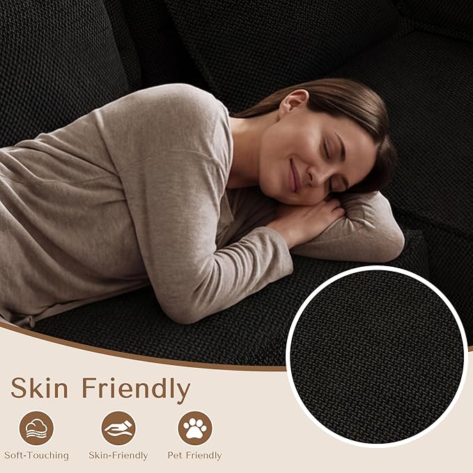 OUYESSIR 111 Oversized Sectional Sofa for Living Room Modern Luxury Chenille 4-Seater Couch Extra Deep Seat L-Shape Curved Cloud Couch with 7 Throw Pillows Black