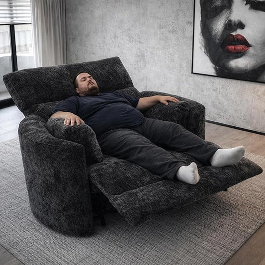 450lbs Oversized Power Recliner Chair for Big and Tall Adults 52 Extra Wide Electric Recliner with USB &amp Type-C Ports Chenille Fabric Single Sofa Chair for Living Room &amp Bedroom Black