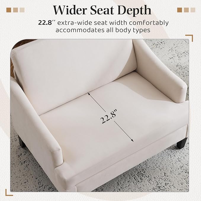 Bezseller Oversized Accent Chairs Set of 2 41'' Wide Accent Chairs with 2 Pillows for Living Room &amp Bedroom Modern Reading Chair Upholstered Single Sofa Chair Comfy Living Room Chair Beige