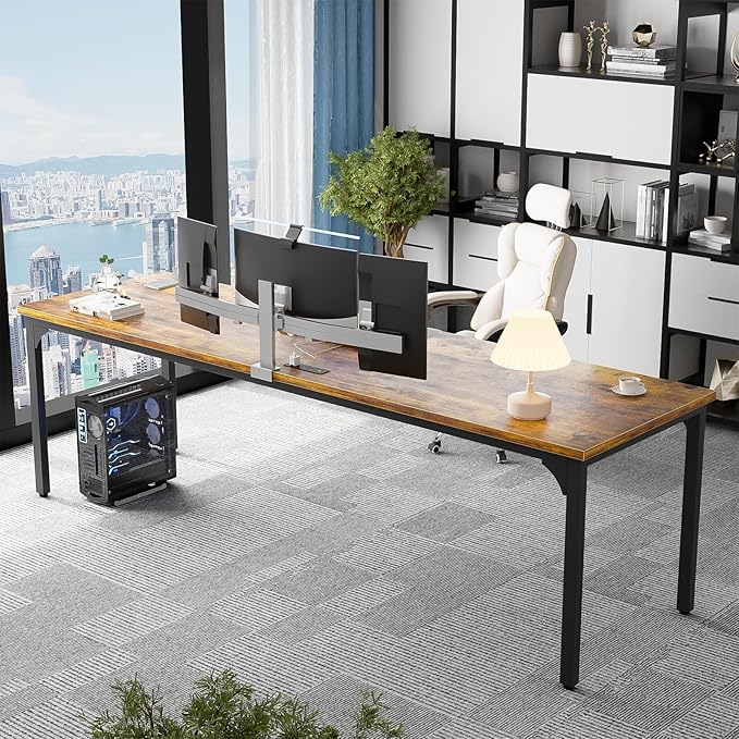 Unikito 78.7 Inches 2 Person Desk with Power Outlet Long Double Home Office Computer Desks Large Simple Desk Modern Study Writing Table Workstation Large Legroom Metal Frame Rustic Brown