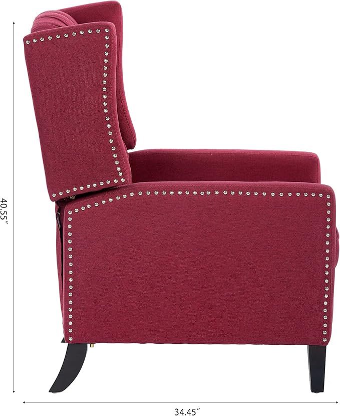 Recliner Chair with Wing Back Upholstered Lounge Sofa Chairs with Rivet Decoration Adjustable Home Theater Seating Multifunctional Accent Armchair for Living Room Bedroom Office (Wine Red)
