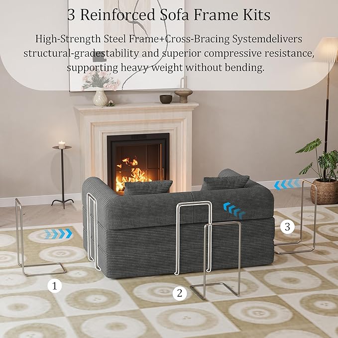 HouseMila 53.15 Convertible Sofa Bed4-in-1 Futon Sofa Bed Modular Loveseat Sleeper Folding Pull Out Couch with Pillows No Assembly Required Boneless Couch for Living Room Bedroom Guest RoomGrey