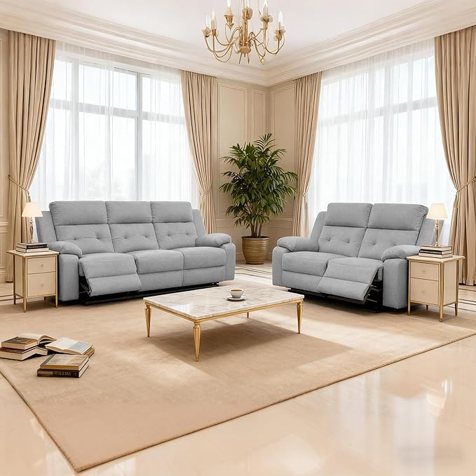 Reclining Love Seat Recliner Sofa Living Room Furniture Set Sofa and Loveseat Sets for Living Room RV(3 Seat+Loveseat Grey)