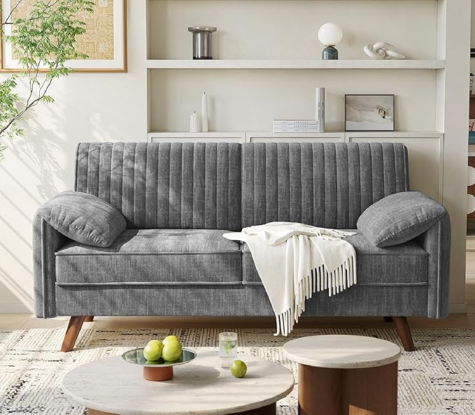 ONBRILL 64.5 Loveseat Sofa Chenille Loveseat Couch for Living Room 23.2 Deep Seat Love Seat with Padded Arms Comfy Modern Small Couches for Bedroom Small Spaces Dorms Office Grey